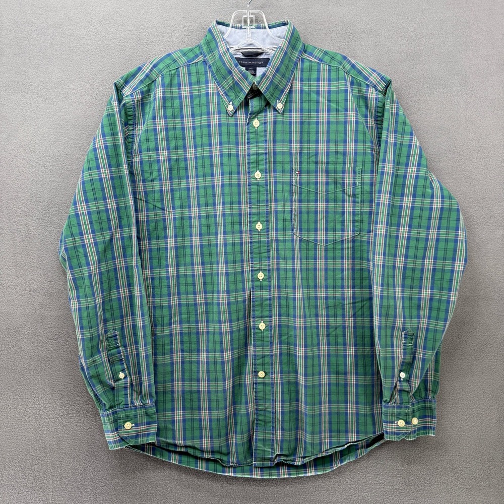 Tommy Hilfiger Mens L Plaid Button Down Shirt Long Sleeve Casual Classic Fit